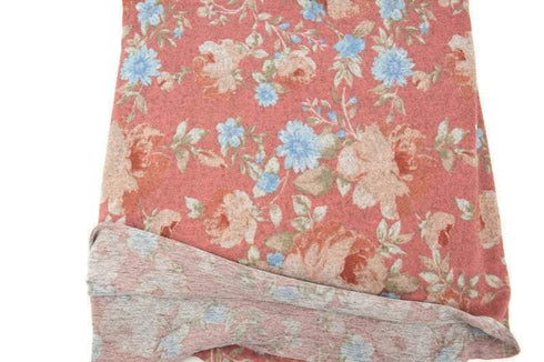 Heather Dark Blush and Blue Floral Print Sweater Knit Fabric 1 yard and 24 inches length OSK00924